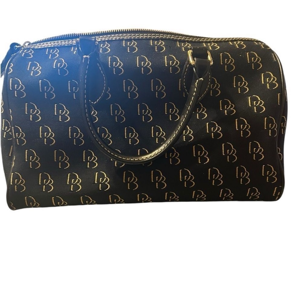 Dooney & Bourke Black and Gold Classic Satchel Hand Bag With Matching Wallet